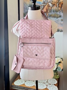 Cynthia Rowley Quilted Heart Crossbody Bag & Clutch with Coin Purse, NWOT
